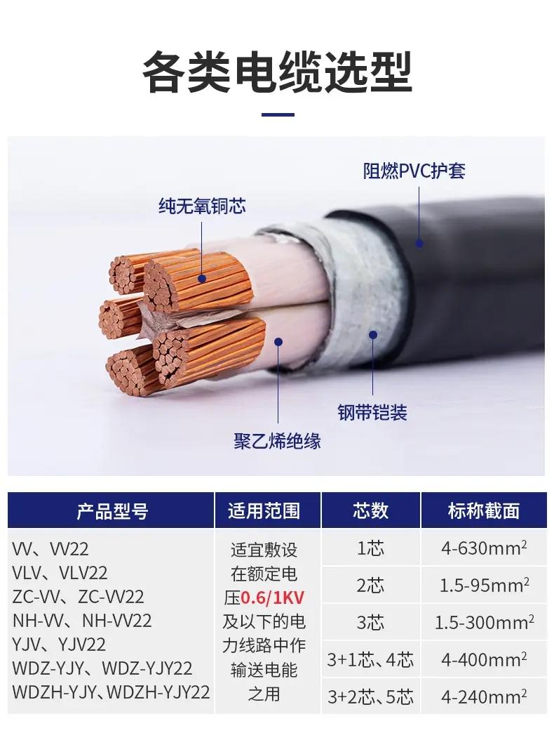 ZCYJV/YJV22阻燃铜芯铠装电缆